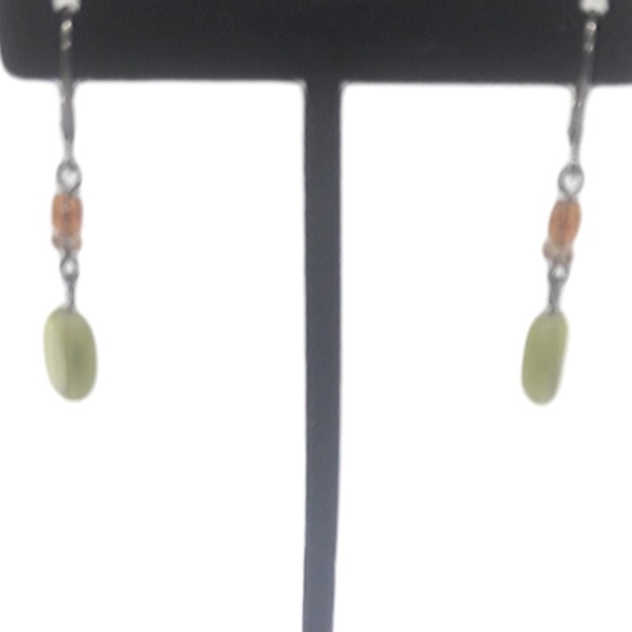 Green & burnt orange delicate dangle earrings - Picture 2 of 6
